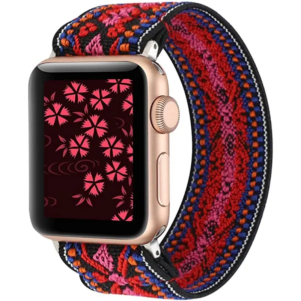애플워치 밴드 40mm 38mm 44mm 42mm iWatch 시리즈 6 5 4 3 2 1 스트레치 탄성 Wristbelt Aztec 스타일 레드 핑크 38mm 40mm의 YOSWAN Stretchy Loop Strap 호환성, 상세페이지 참조, 상세페이지 참조