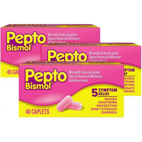 Pepto Bismol Caplets 40 정 3 박스 가스 완화 설사 방지 속쓰림 메스꺼움 배탈 및 소화 불량 (총 120 정), 1