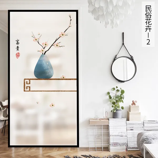 브띠 정전기 비스코스 샌딩 시트지 욕실 거실 화장실 불투명 침실 창문턱 보호필름 민속화 초 2