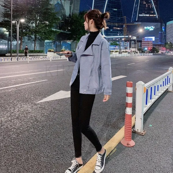 kirahosi 트렌디 숏 라이더 자켓 여성 스웨이드 세무 재킷 폭신 497호+덧신증정 Bbxnwca