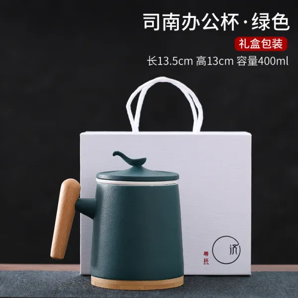 104431 차 세트 사무실 싱글 게스트 컵 분리 위생적 세련된 찻잔 물질적 관심 삼각 머그 그린 선물상자