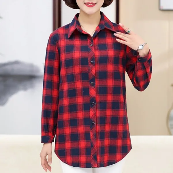 Kirahosi 심플 캐주얼 어머니룩 중노년 여성 미디 롱 셔츠 춘추 얇은 상의 92호+ 덧신 증정