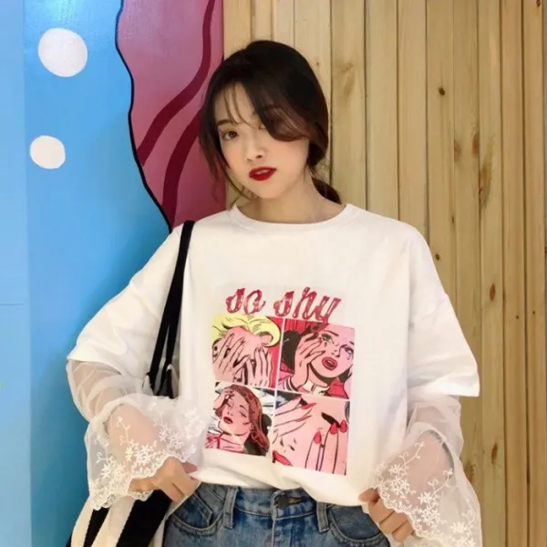 브엘세바 여성 봄 블라우스 오픈숄더 레이스 레이어드 캐주얼