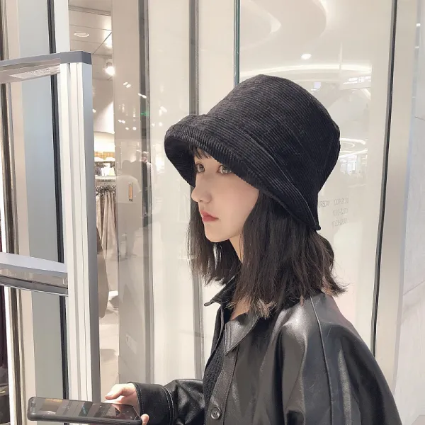SOMUBAY 모자 자녀 ins 코르덴 어부 모자 여일계 문예 메탈 겨울 분모 한판 롤 네트 네트 네트 햇 햇 햇 햇 햇 햇 DYM-220 블랙 프리사이즈(56-58cm)