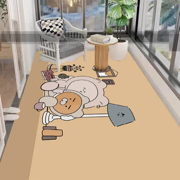 KORELAN 깔끔한 가죽 카펫 만화 심플하다 거실 침실 주방 들어오다 깔개 재단 감면 세탁 닦다, 곰돌이가 아이를 달래다