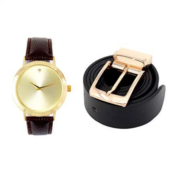 가역적 가죽 벨트와 어울리는 남성 고급 가죽 시계-골드 / 브라운 Mens Cla