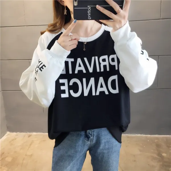 컨텐스shop 긴팔맨투맨 동년배 소녀 봄가을 중학교 생 큐트 플라워 프린트 아우터 와이드 루즈핏 내복