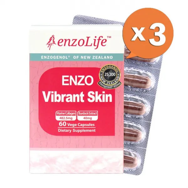 엔조라이프 바이브란트스킨 마린콜라겐 482.5mg 60베지캡슐 우엉추출물 엔조제놀 비타민C 저분자피쉬콜라겐 해양콜라겐, 3개