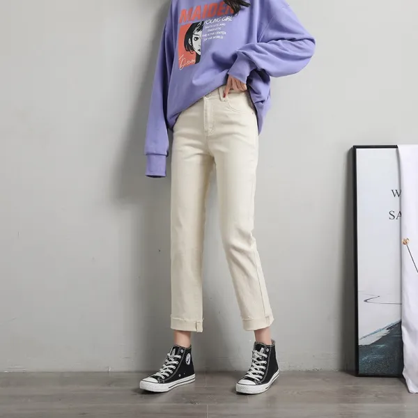 베이지 팬츠 와이드 루즈핏 하이웨스트 봄 가을 룩 날씬해 보여 스트레이트핏 일자 9부 무 노친미