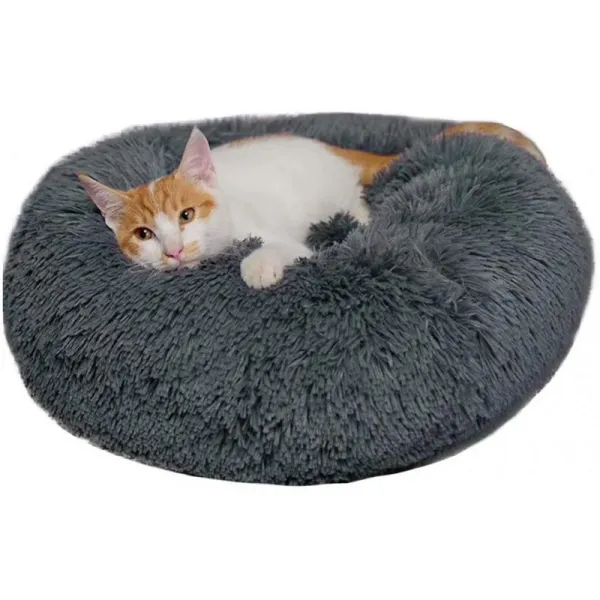 BinetGo 개 침대 고양이 침대 쿠션 침대 개와 고양이 공동 구호 및 수면 개선을위한 인조 모피 도넛 커