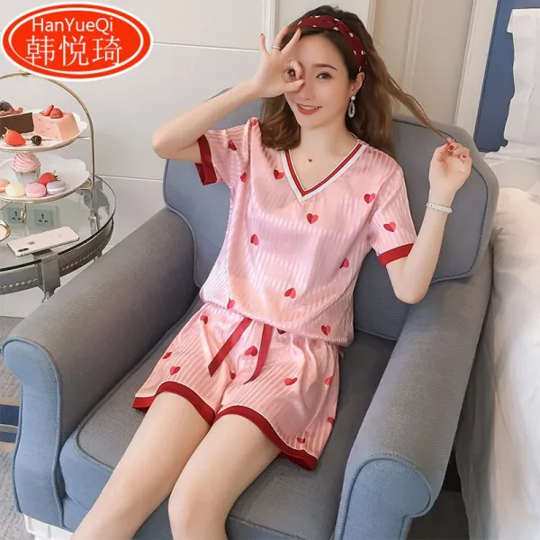 한열기 본드 파자마 여자 샤빙스 한판 브이넥 한판 파자마 여자 섹시한 슈트 홈웨어 갱도 핑크 M 사이즈 (키 150-160 몸무게 9, 단일상품