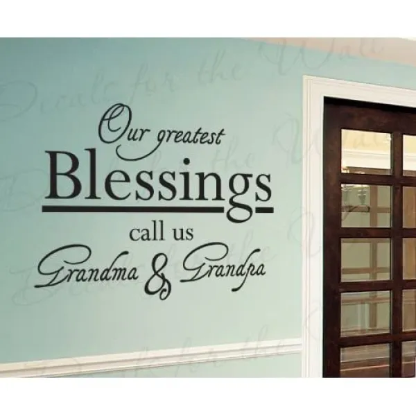 우리의 가장 큰 축복 우리의 할머니와 할아버지 할머니 손자 손자 가족 장식 비닐 큰 벽 레터링 아플리케 Gold Metallic Large 30''x22'' 본상품