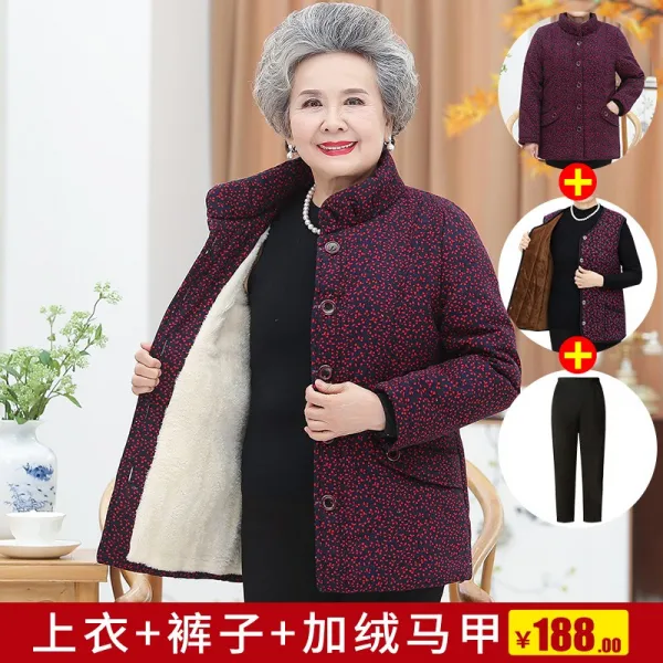 셀러문 싱글코트옷 싱글오버코트 할머자 겨울폼 두꺼운 기모 융 보온 60대 노파 웰론 노년 인 여성 7080 엄마 패딩