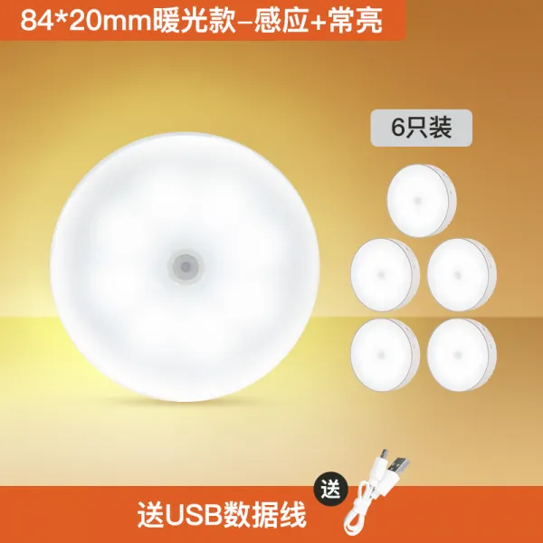 led센서등 인체 스마트 무드등 옷장 통로 계단 LED 소리 통제함 충전 가정용 면포선 밤중에 일어나 4767950676, 6개입 usb 케이블 _인체 감응대