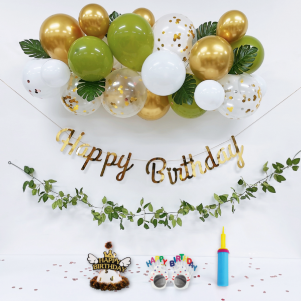 다비즈 구름 풍선 가랜드 + 악세사리 생일파티 세트, 골드그린