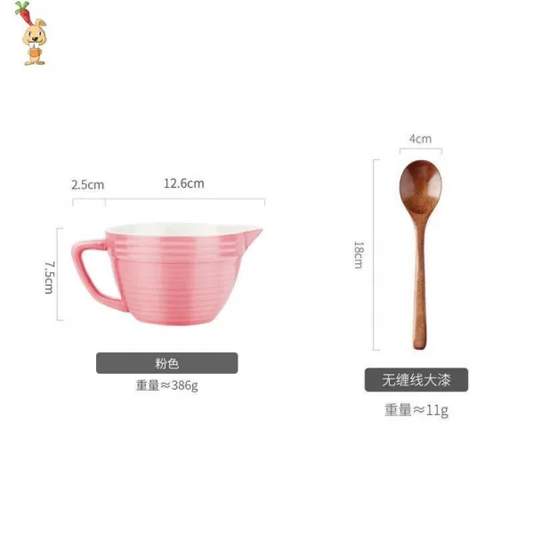 의 노르딕 가정용 도자기 알 뾰족한입 손잡이가 있다 말참견함, 핑크 매부리 그릇 _나무 주걱