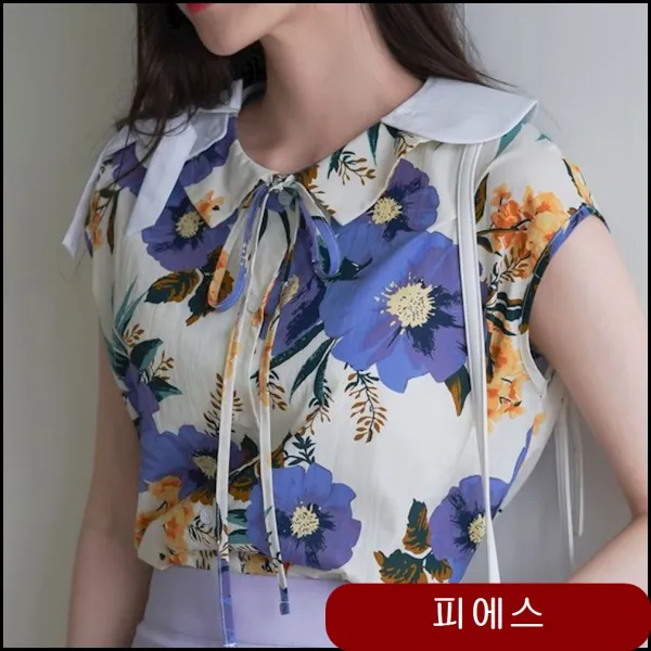 -모스폴 플라워 카라 블라우스- 반팔블라우스 페미닌룩 카라블라우스 셔츠블라우스 olnf