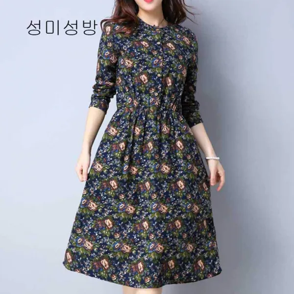 성미성방 빅 사이즈 롱 원피스 추동 올가을 양기 긴팔 스커트 셔츠 원피스x02