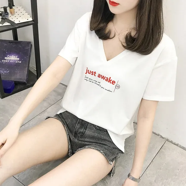 NEWTIME 반소매 티셔츠 크 네 크 라인 순면 반팔 티셔츠 여름 헐렁 한 녀 학생이 반쯤 유기체의 桖 저고리 소매 조심 해 XZ52 A8