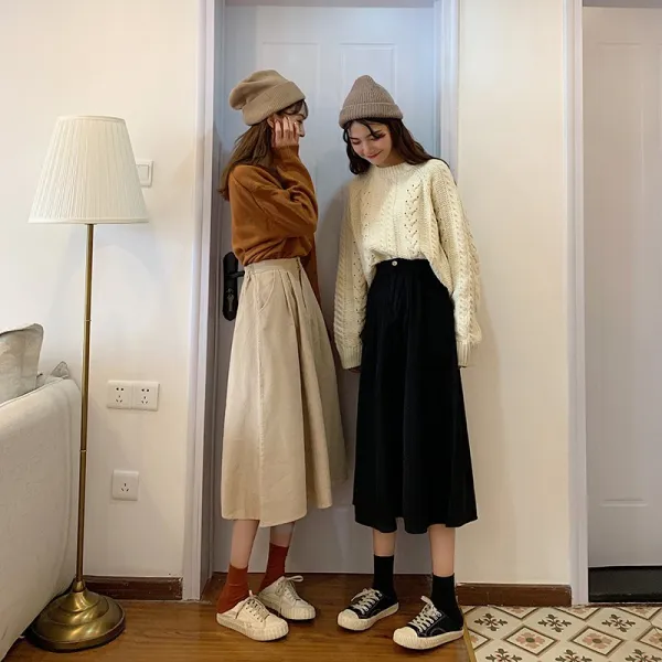 가심비 여성 코듀로이 앞 주름 롱 치마 gi033K111192