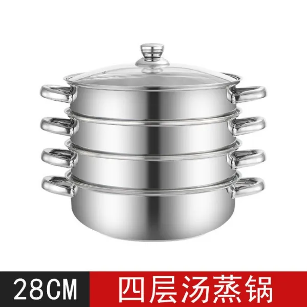 찜기 스테인레스 두꺼운 국찜통 더블층 빅사이즈 시루 찜냄비 가정용 2개한세트 국냄비 인덕션 가스레인지, T03-(두꺼운)28cm솥한개 세 기선(4.0 3k단)
