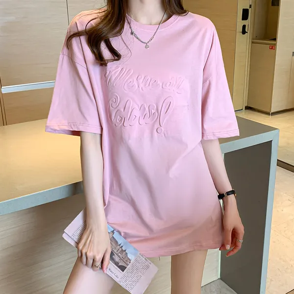 알리 박시반팔티 드랜드 인싸템 유행 뒤에서 레이스 펀칭 T셔츠 여성 순면 코튼 하프기장 와이드 루즈핏 상의 봄 여름 룩