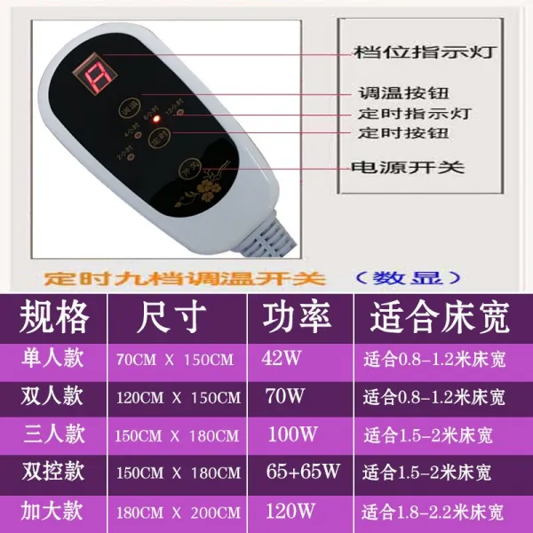 유니건강 전기장판요 물이 따뜻해지고 있다 무방비 가정용 싱글 학생 기숙사 페어 더블 컨트롤 온도조절, 정시 9 데지털 모니터 온도조절 빅사