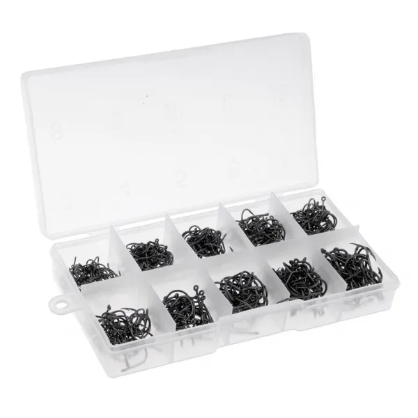 STK500pcs 10 크기 탄소 강철 미개간 된 물고기 후크 잉어 낚시 지그 헤드 세트