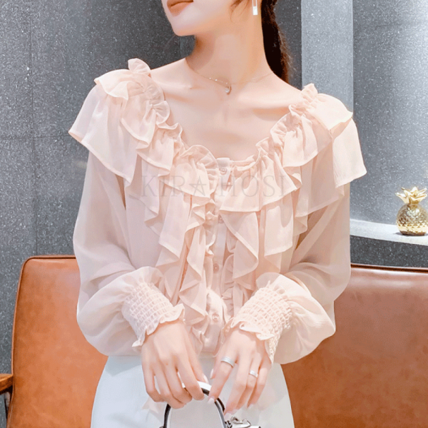 kirahosi 스페셜 여자 봄 패션 긴팔 블라우스 가을 여성 프릴 상의 빅사이즈 36 CM8+덧신 증정CEo92irv