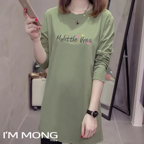 아이엠몽 여성 긴팔 빅사이즈 예쁜티셔츠 봄 데이트룩 레터링 문구 귀여운 나들이 롱 컬러 (MC메모YK) 티셔츠