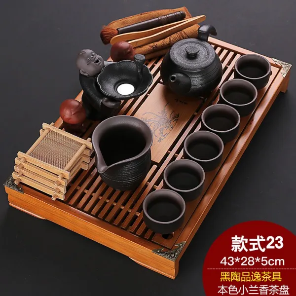 자사 도자기 다기세트 가정용 사무실 간단 차반 559593775317_nalf 19개 난향+흑도