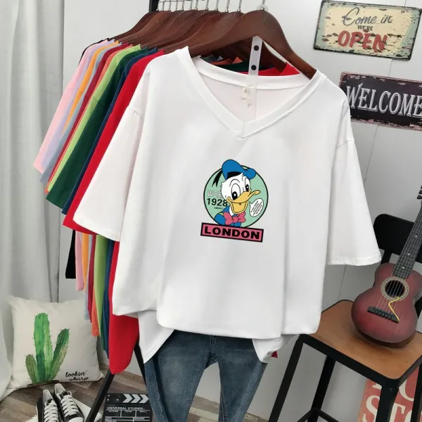 순면 V넥 반팔 티셔츠 여 라지 사이즈 여장 200 슬렉스 뉴 통통 Mm 반 소매 탑