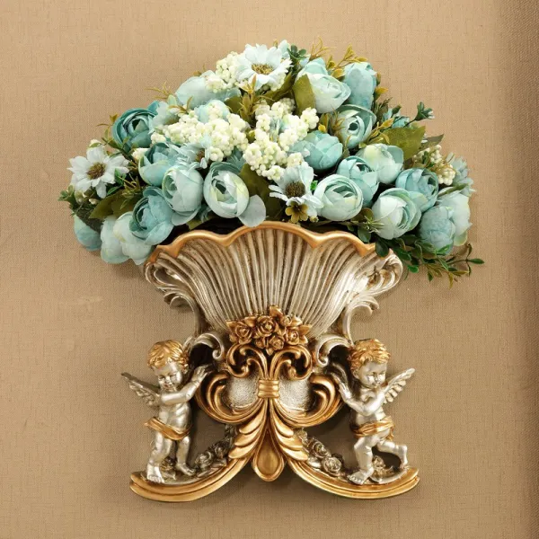 아메카지스타일 클래식 실내 건 유러피안 고탑 엔젤 위에 있다 대야 꽃술 벽장식 엔젤 실버 _4빔 난국 꽃 무성함