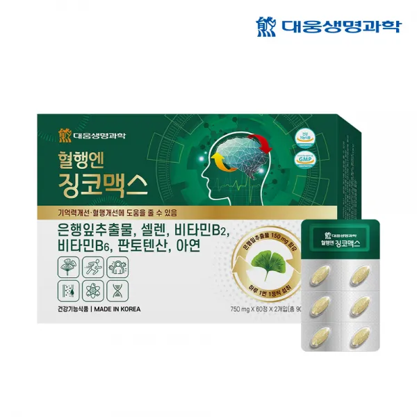 대웅생명과학 혈행엔 징코맥스 4개월분 120정 은행잎 추출물 혈행개선 기억력개선 영양제, 1개