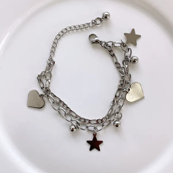 악세사리사욕 하트 별 볼 드롭 레이어드 체인 사슬 팔찌 써지컬 스틸 스테인리