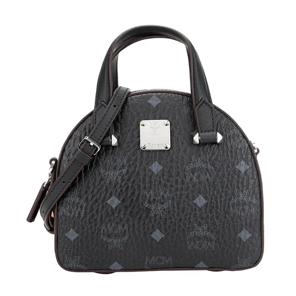 MCM 사치품 ESSENTIAL VISETOS 컬 렉 션 블랙 인조가죽 미니 반달 토 트 숄 더 크로스 백 MWTASS 20BK 001