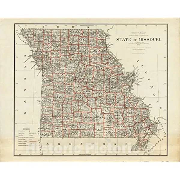 역사지도 : 미주리 내륙국 토지 관리부지도. 1878-Vintage Wall Art-24 인치 x 18 인치 (24in x 18in), 24in x 18in
