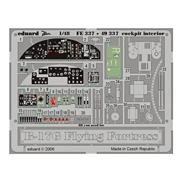 Eduard 액세서리 쇼핑하기 #8211; FE337 모델 B 17g Flying Fortress 조종석 내부. #163; 20 이상 주문시, 상세 설명 참조0, 원 컬러