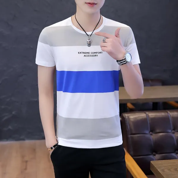 남성 라운드 하복 스트라이프 탑 트렌디 의류 순면 반소매 남생