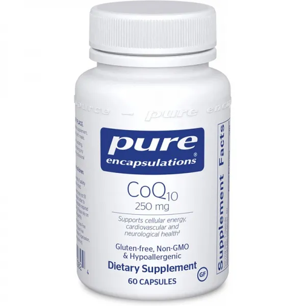 순수 캡슐화 CoQ10 250mg 코엔자임 Q10 에너지 항산화제 뇌 및 세포 건강 인지 및 심혈관 지원* 60캡슐:, 1, 단일옵션