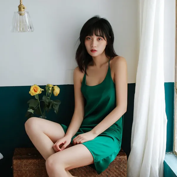 위파인더 얼음 실크 nightdress 섹시한 상 시아 새틴 회전 실제 실크 잠옷 여성 여름 등이없는 민소매 슬링 홈 서비스