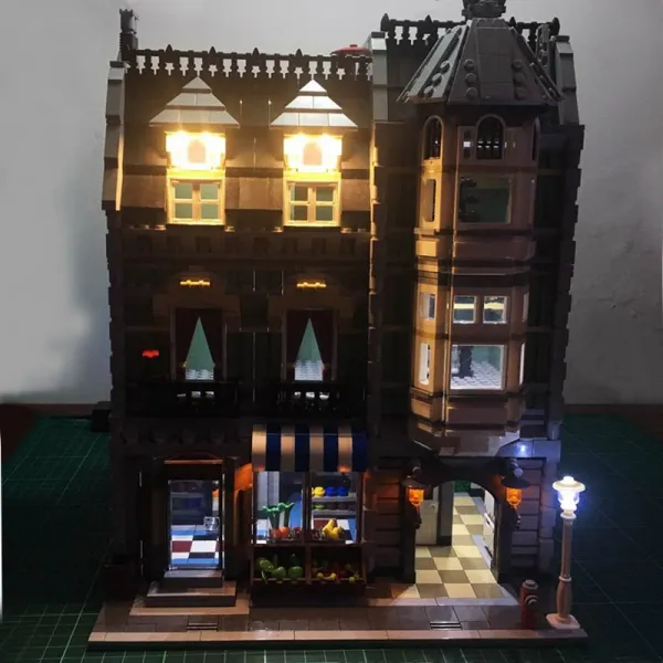 레고호환블럭 11010 모듈러 코너 정비소 2798pcs 합배송 LEDx2포함 재고 10264, 녹색 식료품 점 + 조명