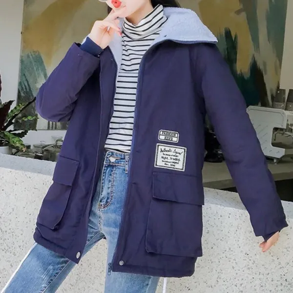 kirahosi 심플 패션 여성 양털 자켓 카고 점퍼 오버핏 포근 523호+덧신증정 AEez5cu1