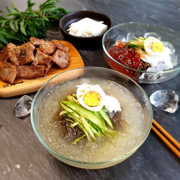 얼음장숯불구이냉면 20인분 육쌈 물 비빔 칡 메밀 옥천 비빔장 육수 단품