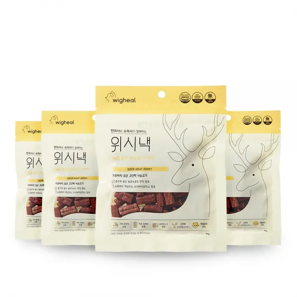 위그힐 위시낵 녹용품은 사슴고기 저키 강아지 간식 80g, 사슴, 4개