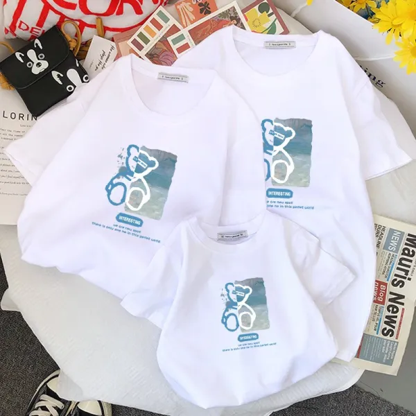 미시티셔츠 유별나 의 곰돌이 패밀리룩 여름옷 순면 코튼 반팔 2022 트렌드 눈길을 끄는 일가 세식구 4834092567, 130cm, W327 뒤 앞으로 나아가다 :화이트