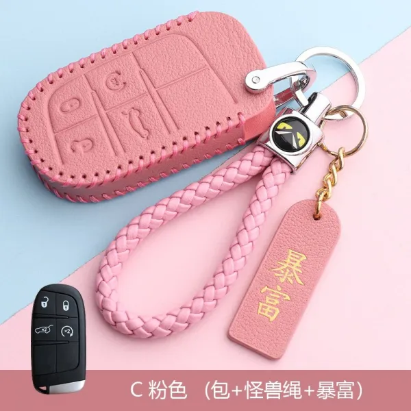 툴영 지프 지침자 자유 광 협 대 체노키 진피 지휘관 케이스 자동차 키홀더, C타입 핑크 가방 괴물 끈벼락부자 증
