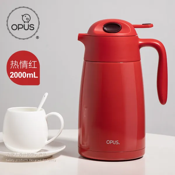 O인조가죽 S 보온 물병 가정용 대용량 주전자 스테인리스강 보온병 물보틀 열다 2L, 열정 레드