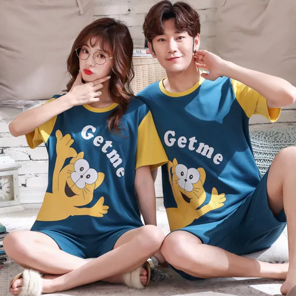 나오자 빅사이즈여름반바지 커플파자마 여성 순면 코튼 큐트 애니메이션 남자핏반팔 풀패딩 빅사이즈홈웨어