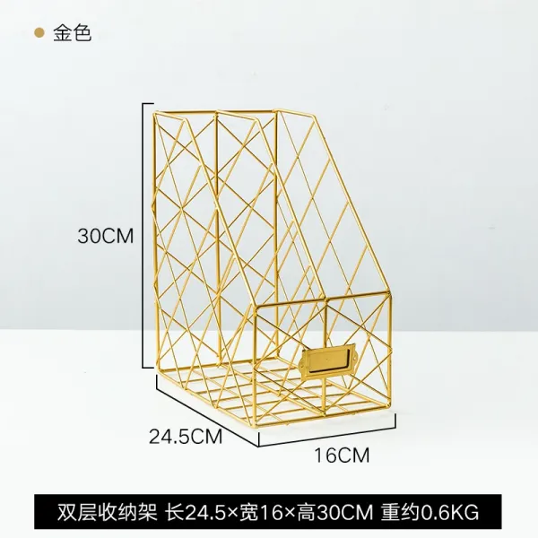 북스탠드 노르딕감성 홈카페 책상 장식 북유럽 인 스타일 기숙사 데스크톱 학생 책 스탠드 책상 장식 레이아웃 작은 개체 스토리지 랙, 더블 골드